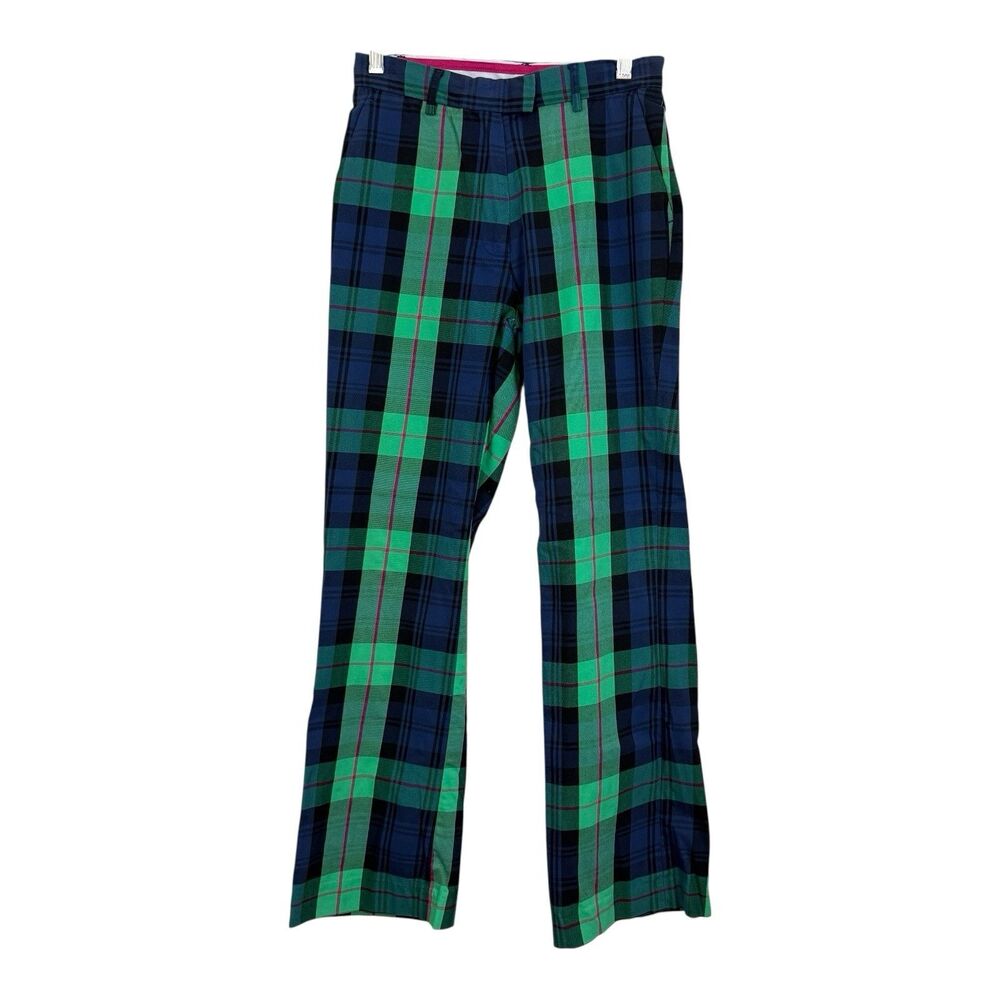Lilly Pulitzer VTG Plaid Pants Women's Size 0 Navy Green Straight Leg Preppy